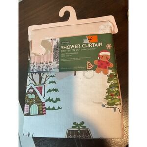 Envogue Shower Curtain Printed on Cotton Fabric Gingerbread Man Christmas72 x 72